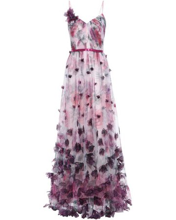 Marchesa notte Floral Tulle Gown in Lilac (Purple)