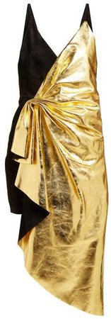 Pleated Metallic Leather And Suede Mini Dress - Womens - Black Gold