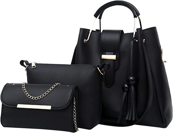 Amazon.com: Leather Handbags for Women, 3Pcs Satchel Bags Tote Bag Hobo Tote Bag, 2022 Fashionable Handbags Shoulder Bag Purse Set Messenger Bag Fringe Bags (Black) : Clothing, Shoes & Jewelry
