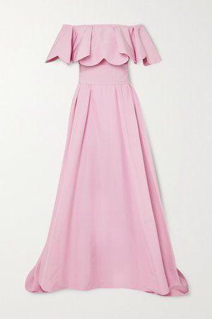 Pink Off-the-shoulder scalloped twill gown | Valentino | NET-A-PORTER