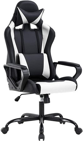 Amazon.com: High Back Gaming Chair PC Office Chair Racing Computer Chair Task PU Desk Chair Ergonomic Swivel Rolling Chair with Lumbar Support Headrest for Back Pain Women Adults Gamer (White) : Home & Kitchen