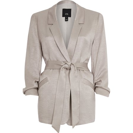 Silver belted ruched sleeve blazer | River Island