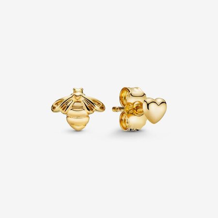 Bee and Heart Stud Earrings | Gold | Pandora Canada