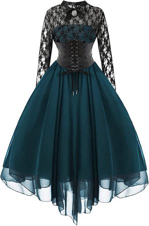 Amazon.com: Women's Sleeveless Gothic Dress with Corset Halter Lace Swing Cocktail Dress Formal Halloween Punk Hippie Dresses Navy : Clothing, Shoes & Jewelry
