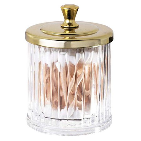 Amazon.com: mDesign Fluted Bathroom Vanity Storage Organizer Canister Apothecary Jar for Cotton Swabs, Rounds, Balls, Makeup Sponges, Bath Salts - 2 Pack - Clear/Soft Brass: Home & Kitchen