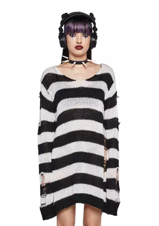 The Grave Girls Distressed Striped Oversized Sweater - Black/White – Dolls Kill