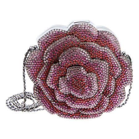 Chanel Runway Black Resin Pink Strass Flower Evening Clutch Shoulder Bag in Box For Sale at 1stdibs