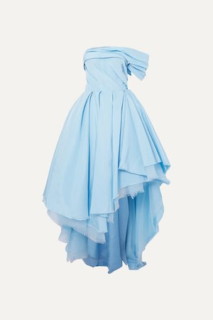 Blue One-shoulder asymmetric distressed silk-twill gown | Alexander McQueen | NET-A-PORTER