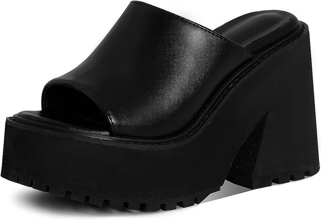 Amazon.com | AMINUGAL Platform Wedge Heel Sandals For Women Chunky Block High Heels Slip-On Slippers Open Round Toe Comfortable Fashion Summer Heeled Shoes | Heeled Sandals
