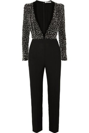 Givenchy | Velvet-trimmed bead-embellished silk-crepe jumpsuit | NET-A-PORTER.COM