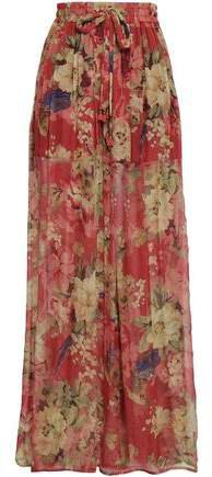 Floral-print Silk-georgette Wide-leg Pants