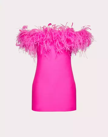 ﻿​​​﻿﻿﻿​﻿Crepe Couture Short Dress With Feather Embroidery for Woman in Pink Pp | Valentino US
