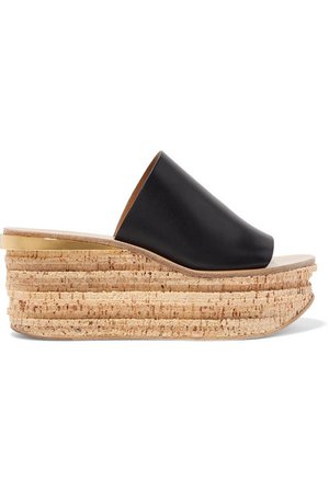 Chloé | Camille leather wedge sandals | NET-A-PORTER.COM