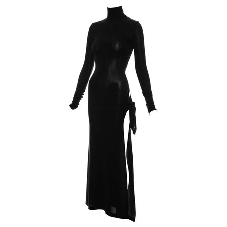 *clipped by @luci-her* Dolce and Gabbana black rayon spandex maxi dress with high leg slit, ss 2001 at 1stDibs