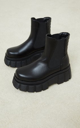 *clipped by @luci-her* Black faux leather chunky chelsea boots