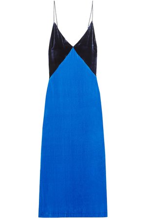 Bright blue Two-tone open-back velvet midi dress | Sale up to 70% off | THE OUTNET | DION LEE | THE OUTNET