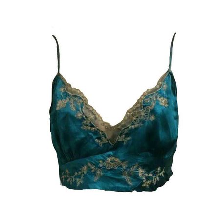 teal silk and lace cropped cami