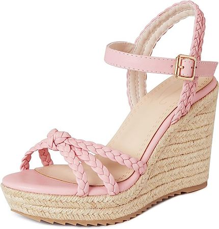 Amazon.com | mikarka Women's Braided Ankle Strap Espadrille Wedges Sandal Open Toe Dressy Platform Wicker Sandals Pink Size 8 | Platforms & Wedges