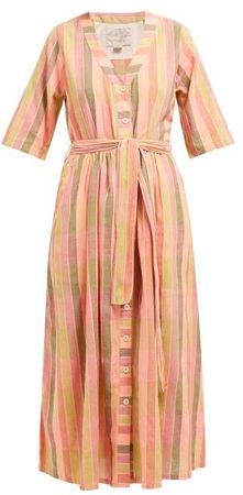 Leelee Striped Cotton Midi Dress - Womens - Pink Multi