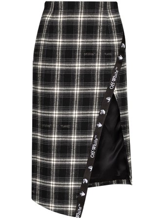 Shop black Off-White check-print asymmetric pencil skirt with Express Delivery - Farfetch