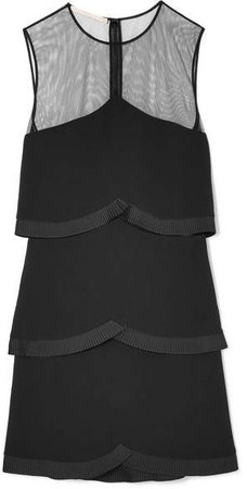 Tulle-paneled Tiered Cady Mini Dress - Black