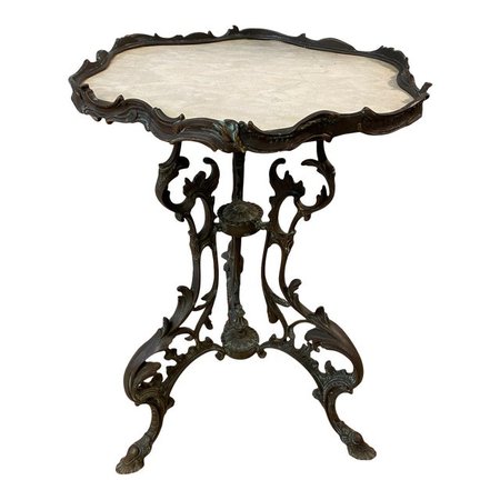 Vintage Decorative White Stone Top Table | Chairish