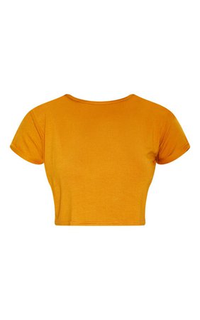 Basic Mustard Yellow Rose Roll Sleeve Crop T Shirt | PrettyLittleThing USA