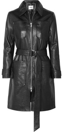 STAND - Keren Belted Leather Coat - Black