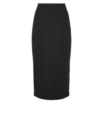 Black Ribbed Midi Pencil Skirt | New Look