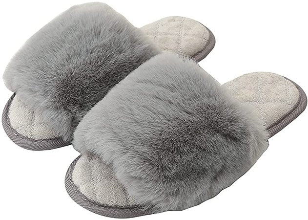 Amazon.com: Women's Memory Foam Fuzzy Slippers Fax Fur Flat Spa Slides Slipper Open Toe Cozy House Shoes Sandals Pink 9-9.5 : Clothing, Shoes & Jewelry