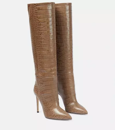 Croc Effect Leather Knee High Boots in Beige - Paris Texas | Mytheresa