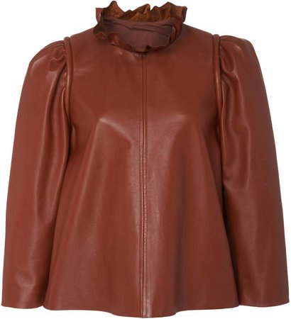 Ruffle-Detailed Leather Blouse