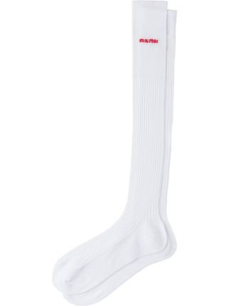 Miu Miu White Long Logo Socks | Farfetch.com