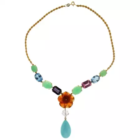 Handcraft Turquoise 18 Karat Yellow Gold Pendant Necklace For Sale at 1stDibs