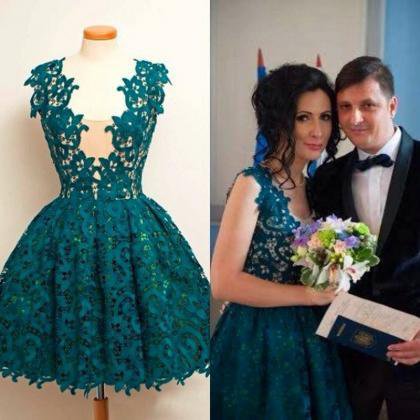 2016 Lace Ball Gown Short Homecoming Dresses ,Dark Green Lace Prom Dresses, Square Neck Graduation D on Luulla