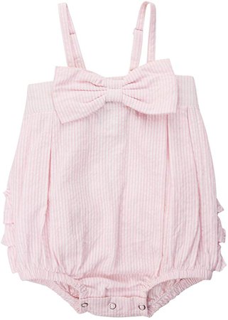 Amazon.com: RuffleButts Baby/Toddler Girls Pink Striped Seersucker Bubble Romper w/Bow - 6-12m: Clothing