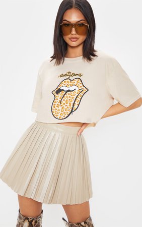 Nude The Rolling Stones Tongue Crop T Shirt | PrettyLittleThing USA