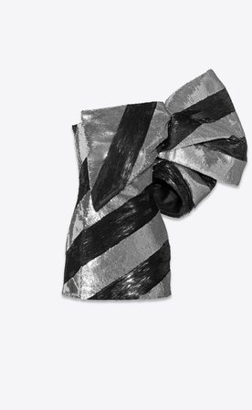 Saint Laurent All Over Sequin Embroidered Asymetrical Dress With Oversized Bow | YSL.com