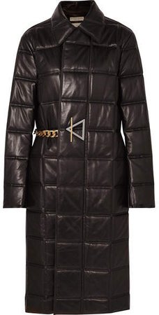 Chain-embellished Quilted Leather Coat - Black
