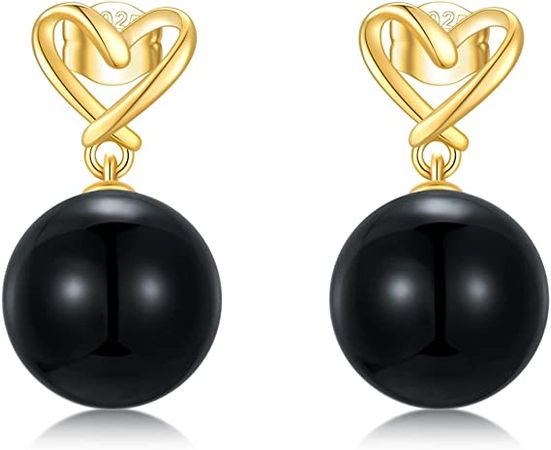 Amazon.com: 14K Solid Yellow Gold 10mm Genuine Black Onyx Ball Dangle Drop Studs Earrings for Women: Clothing, Shoes & Jewelry
