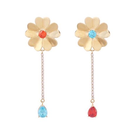 Coral Red Blue Flower Earrings Jewelry