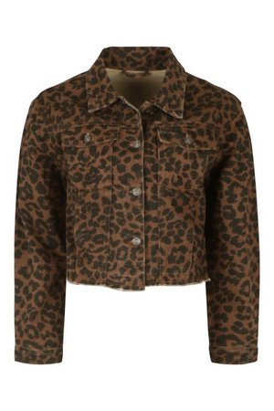Leopard Print Cropped Denim Jacket | boohoo brown