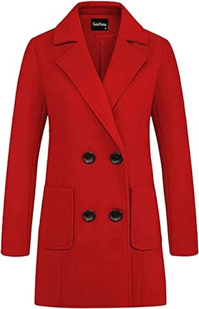Amazon.com: Chouyatou Women Elegant Notched Collar Double Breasted Wool Blend Over Coat : Clothing, Shoes & Jewelry