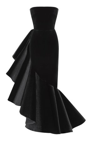 Ruffled Velvet Strapless Gown By Rasario | Moda Operandi