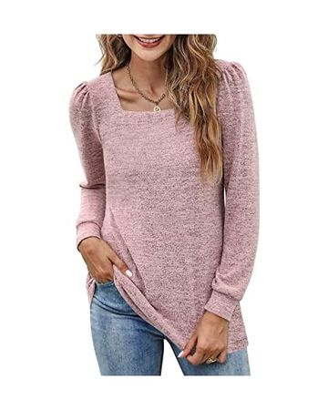 Amazon.com: Besiboo Womens Tunic Tops for Leggings Square Neck Puff Long Sleeve Dressy Casual Shirts Oversized Loose Fit Winter Clothes Pink : Clothing, Shoes & Jewelry