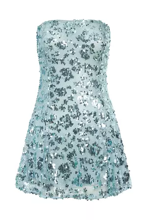 Everleigh Strapless Sequin Mini Dress - Powder Blue - MESHKI U.S