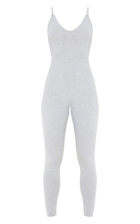 Grey Marl Basic Strappy Plunge Jumpsuit | PrettyLittleThing