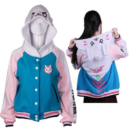 Overwatch DVA Hoodie Jacket with Bunny Ears Cosplay Costume Gamer Girl – Kawaii Babe