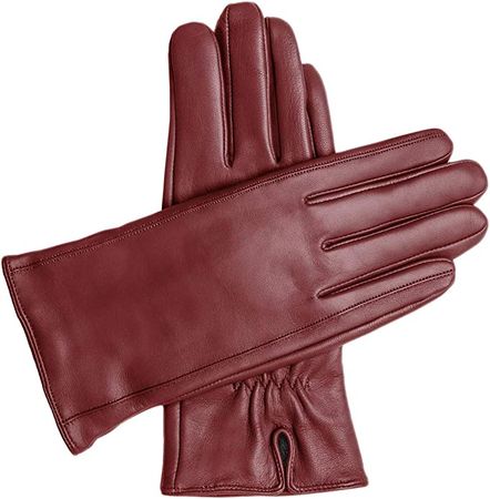 Downholme Vegan Leather Gloves for Women (Burgundy, L)