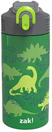 Amazon.com: Zak Designs Dino Camo 14 oz Double Wall Vacuum Insulated Thermos Kids Water Bottle, 18/8 Stainless Steel, Flip-Up Straw Spout, Locking Spout Cover, Durable Cup for Sports or Travel: Home & Kitchen